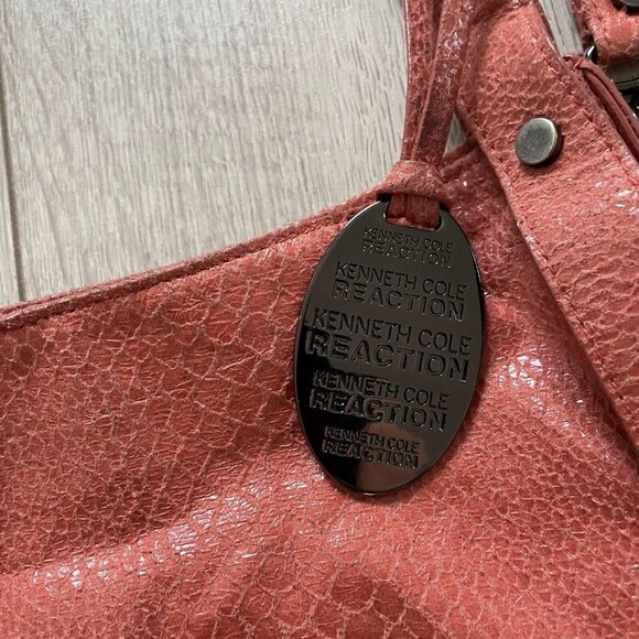 Kenneth Cole Reaction Faux Leather Crossbody Bag Snake Embossed Studded Orange - Picture 10 of 12